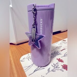 BNWT Starbucks 12 oz 2023 Holiday Purple Star Charm Keychain Stainless Tumbler
